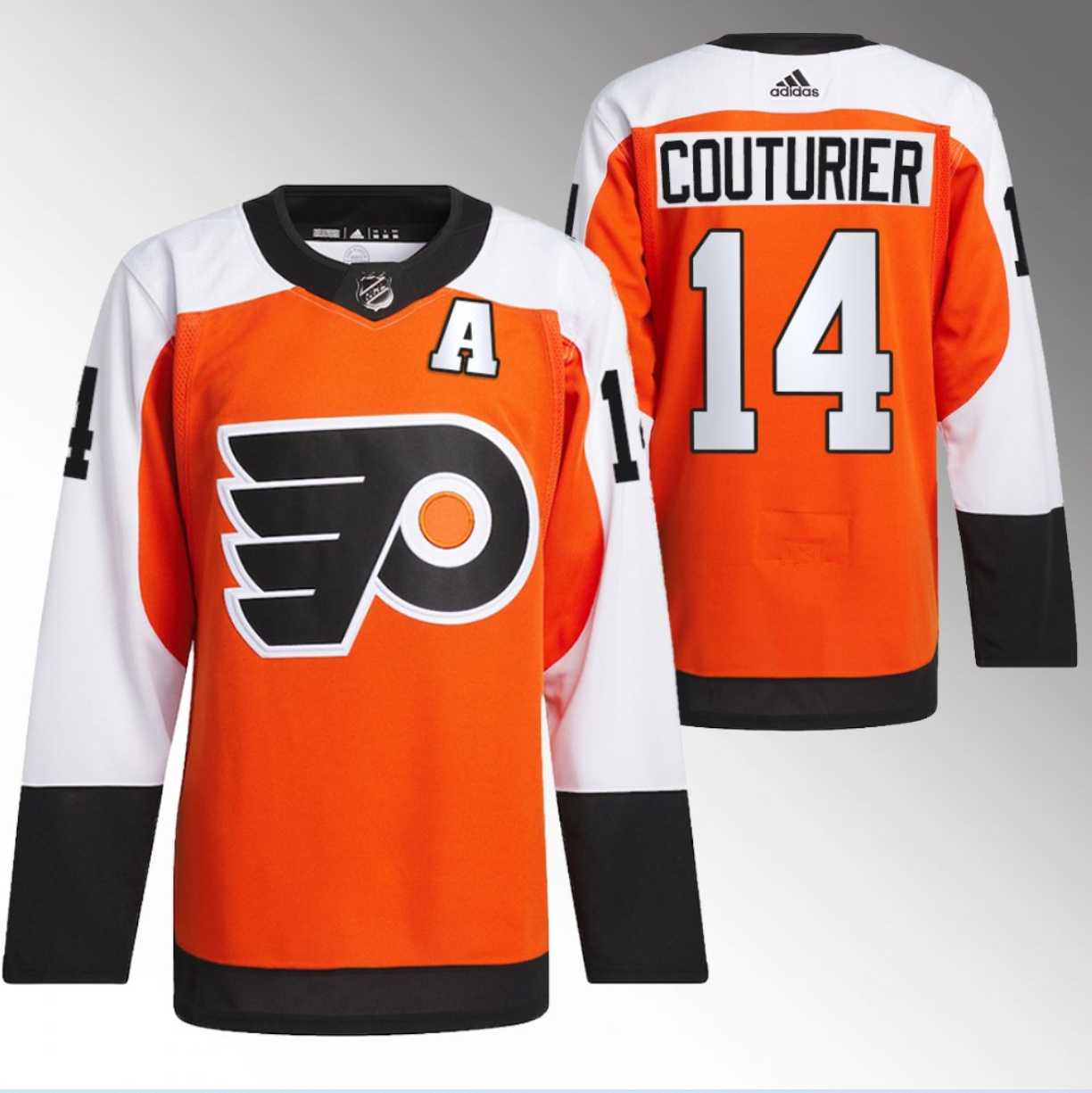 Mens Philadelphia Flyers #14 Sean Couturier 2023-24 Orange Stitched Jersey Dzhi